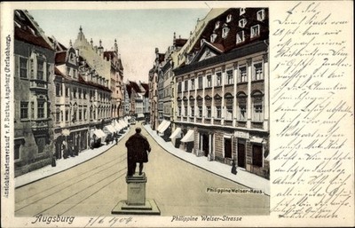 Ak Augsburg in Schwaben, Philippine Welser Straße und Haus, Denkmal - 10500314