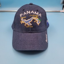 Panama Youth Cap Blue Embroidered Map Logo Adjustable Strapback Hat