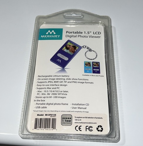 Merkury 1.5” LCD Digital Photo Viewer Keychain MI-DF0158-Purple-Up To 100 Photos - Picture 2 of 2