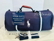 POLO Ralph Lauren Navy Blue Duffle Gym Weekend Carry on Travel Bag (20”x10”x9”)