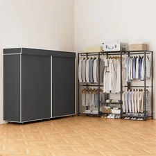 Heavy Duty Garment Rack Metal Clothes Closet Organizer Wardrobe w/ Fabric Cover