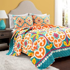 Boho Floral Reversible Quilt Queen Size 3 Piece Set Full/Queen Turquoise  Or...