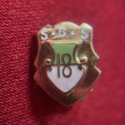 Vintage Dorrety Gold Filled E.E.S. S.G.S Green & White 18 Emblem Pin Brooch