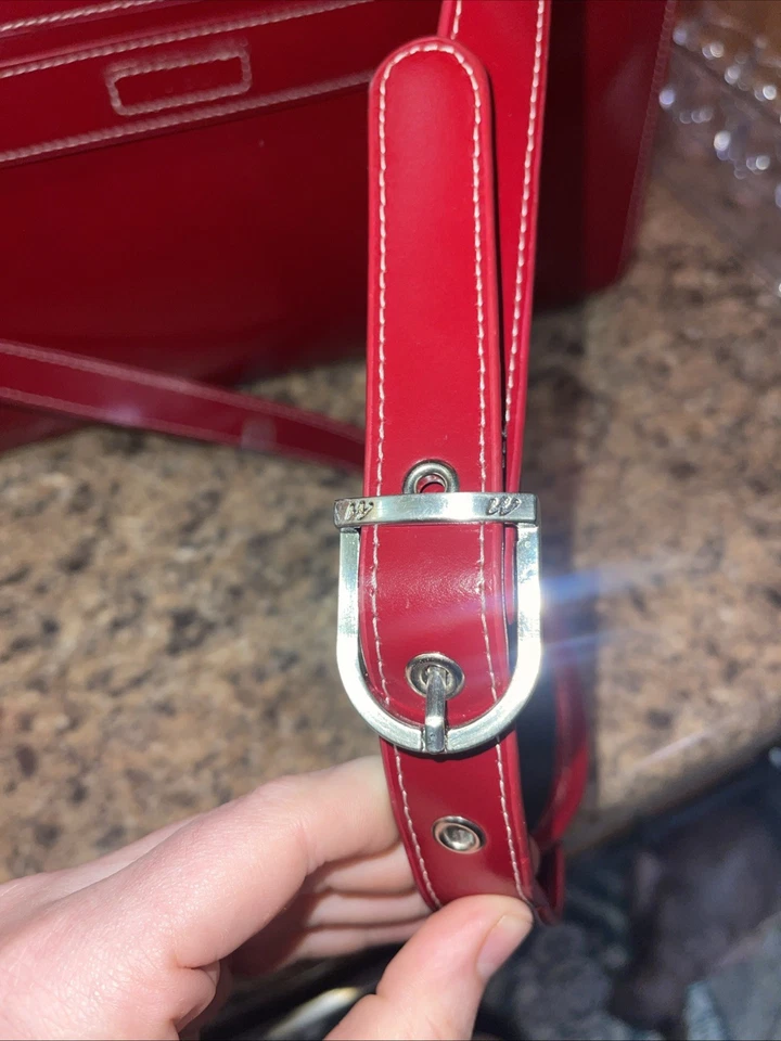 Mcklein Leather Bag - Red With Blue Interior - Many Pockets - Shoulder Strap - Image 2 of 4