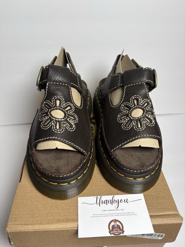 NEW Dr Martens Dunnet Flower Sandals Brown Leather Women Sandals