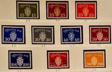 Norway MNH Official Service Stamps Series T59-67 Year 1945-1947 No wm