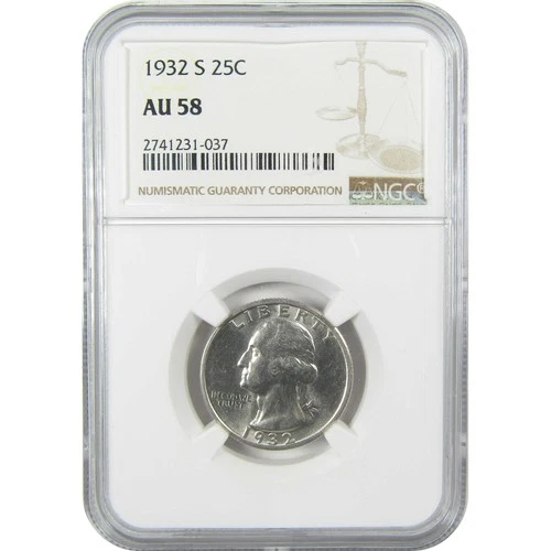 1932 S Washington Silver Quarter AU 58 NGC 25c Coin SKU:I25082