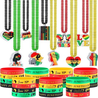 Misdary 120 Pcs Juneteenth Day Party Favors Juneteenth Beaded Necklaces Rubbe...