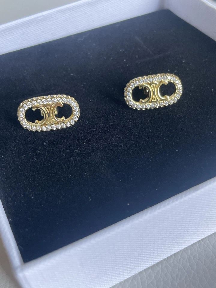 Celine Gold Logo Earrings Unisex All Season. The Squirrel Card Included - Image 2 of 4