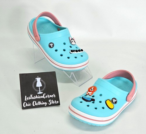 Crocs Junior Ice Blue/Pink Rubber Jibbitz Crocband Clog Size 2 1993 - Picture 4 of 15