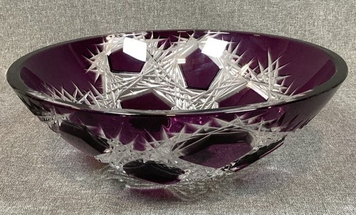 Bohemian Caesar Crystal MARS Extra Large Berry Bowl Violet SIGNED By Kunst - Picture 7 of 13