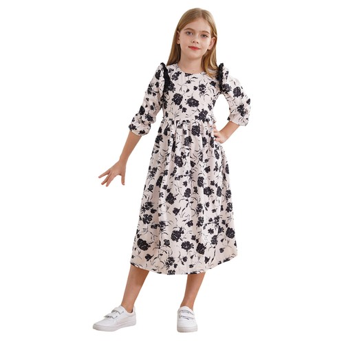 Kids Girls Sundress Party Dresses Modest Dress 3/4 Sleeve Costume Holiday Gown - Picture 11 of 59