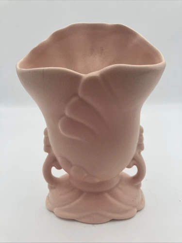 Antique Weller Pink Art Deco Pottery Vase Fan Shell Design Matte Glaze Finish