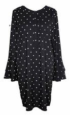 LOFT S P Dress Black White Polka Dot Bell Sleeve Shift Swing Petite Popover EUC