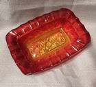 Gorgeous Vintage Amberina Rectangular Ashtray, Button & Daisy Pattern — photo 3