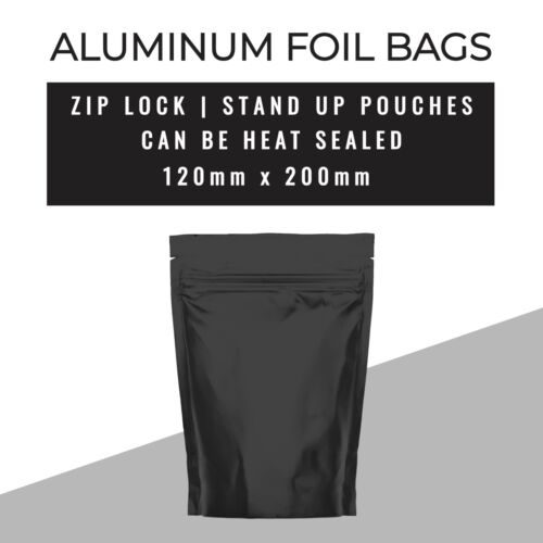 Black Aluminium Bag Mylar Foil Stand Up Pouch Heat Seal Food Storage Multi Sizes - Picture 4 of 4
