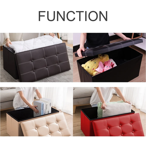Black Leather Storage Ottoman Bench Footrest Seat Chest for Living Room Bedroom - Picture 5 of 11