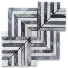 C7K7XP Carrara White Bardiglio Gray Marble Maze Square Weave Mosaic Tile