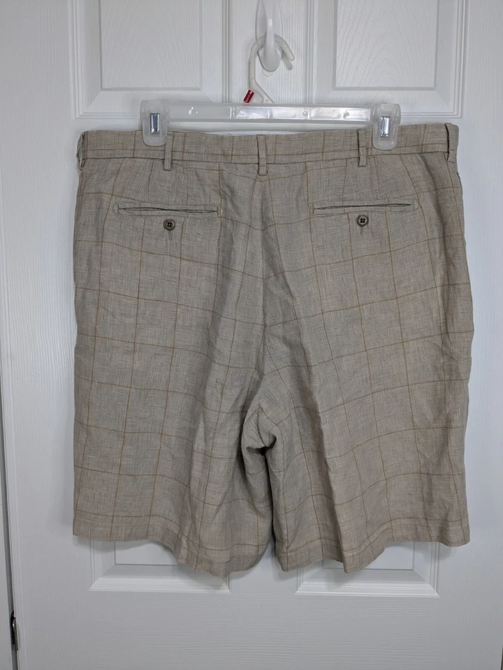 Pantalones cortos Daniel Cremieux para hombre 40 beige 100 % lino a cuadros Foto 4 de 4
