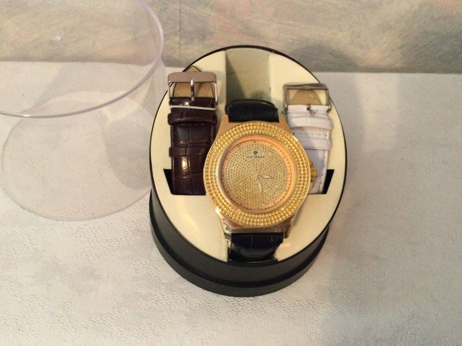 Gold Finish Mens  Leather Bands Ice Maxx Watch