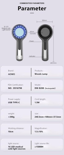 Woods Lampe für Hautanalysegerät mit Lupe Gesichtsvergrößerung Beauty Kit - Bild 12 von 14