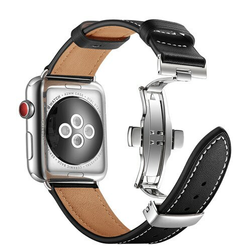 Butterfly Buckle Leather Strap For Apple Watch 8/7 41/45mm 6 5 4 40/44mm 38/42mm - Picture 9 of 21
