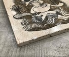Vintage Rodney Winfield Stone Art Carved Etched Travertine Plaque Boy Horn Bird — photo 4