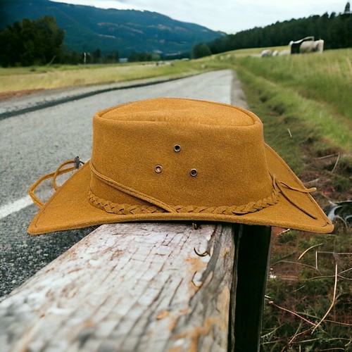 100 % Echtleder Cowboy hellbraune Mütze australischer westlicher Stil Outback für Männer Frauen - Bild 3 von 8