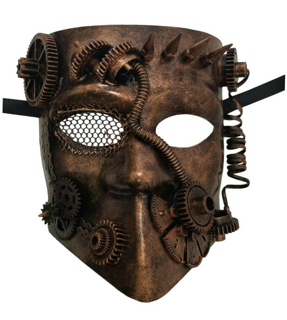 Adutl Men/'s Steampunk Masquerade Mask Gold Monocle Gears Faux Leather Carnivale