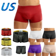 Men's Sheer Mesh Boxer Briefs Shorts Sexy Bikini Swimming Trunks Underwear
