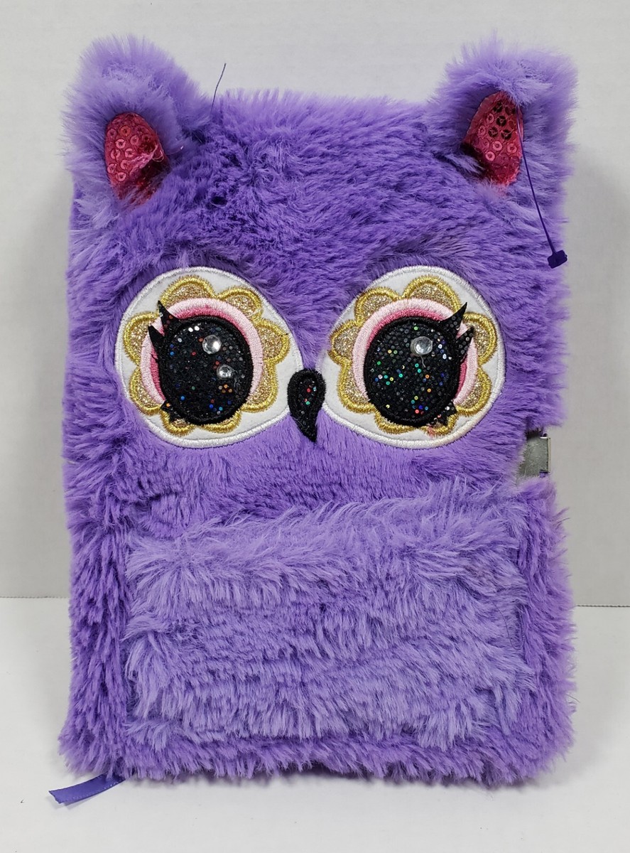 New Claire's Purple Fluffy Bling Owl Journal/Diary Missing Lock