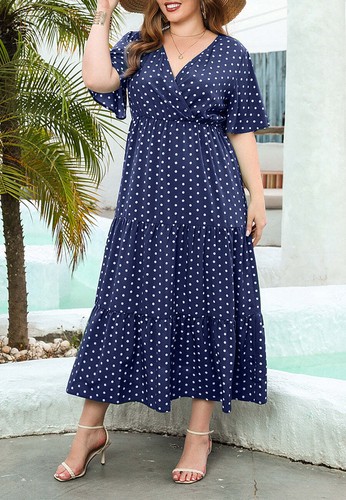 Maxikleid Übergröße gepunktet Kurzarm Stufen - Bild 6 von 18