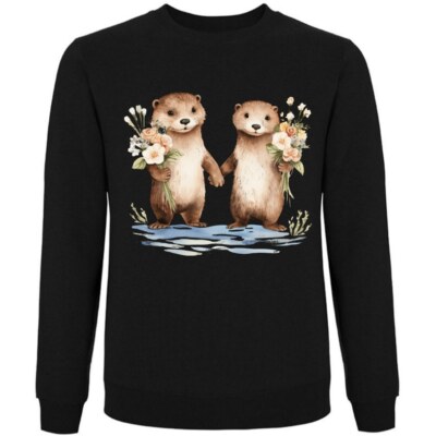 Sweatshirt Schwarz Otter Fischotter Otterfamilie Otter Baby Ozean Mittel 404235s