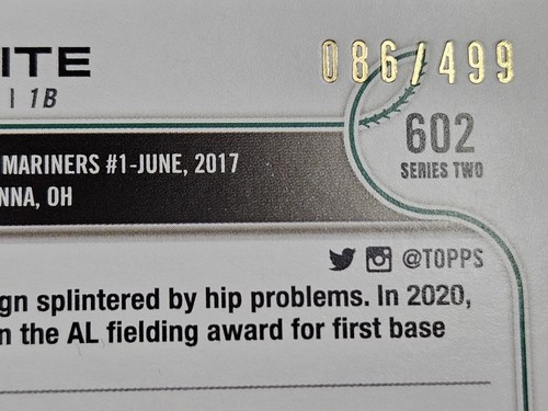 2022 Topps Series 2 Evan White Green Foilboard /499 # 602 - Seattle Mariners - Bild 3 von 3