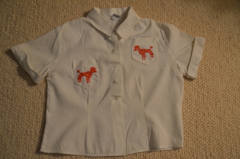 vintage girls white blouse shirt top embroidered poodle dog Miss Pat California