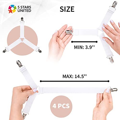 Bettlaken Gurte Set, 4-teilig Weiß Lakenhalter für Ecken - Vollmatratze... - Bild 8 von 8