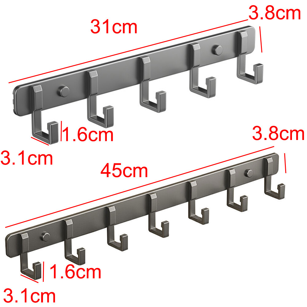 Aluminum 3 To 7 Hooks Key Coat Clothes Door Holder Rack Hook Wall Mounted Hanger