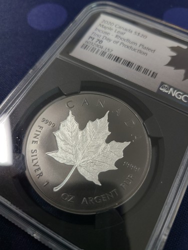 2020 $20 Canada Silver Maple Incuse Rhodium - NGC PF70 First Day of Production - Picture 3 of 4