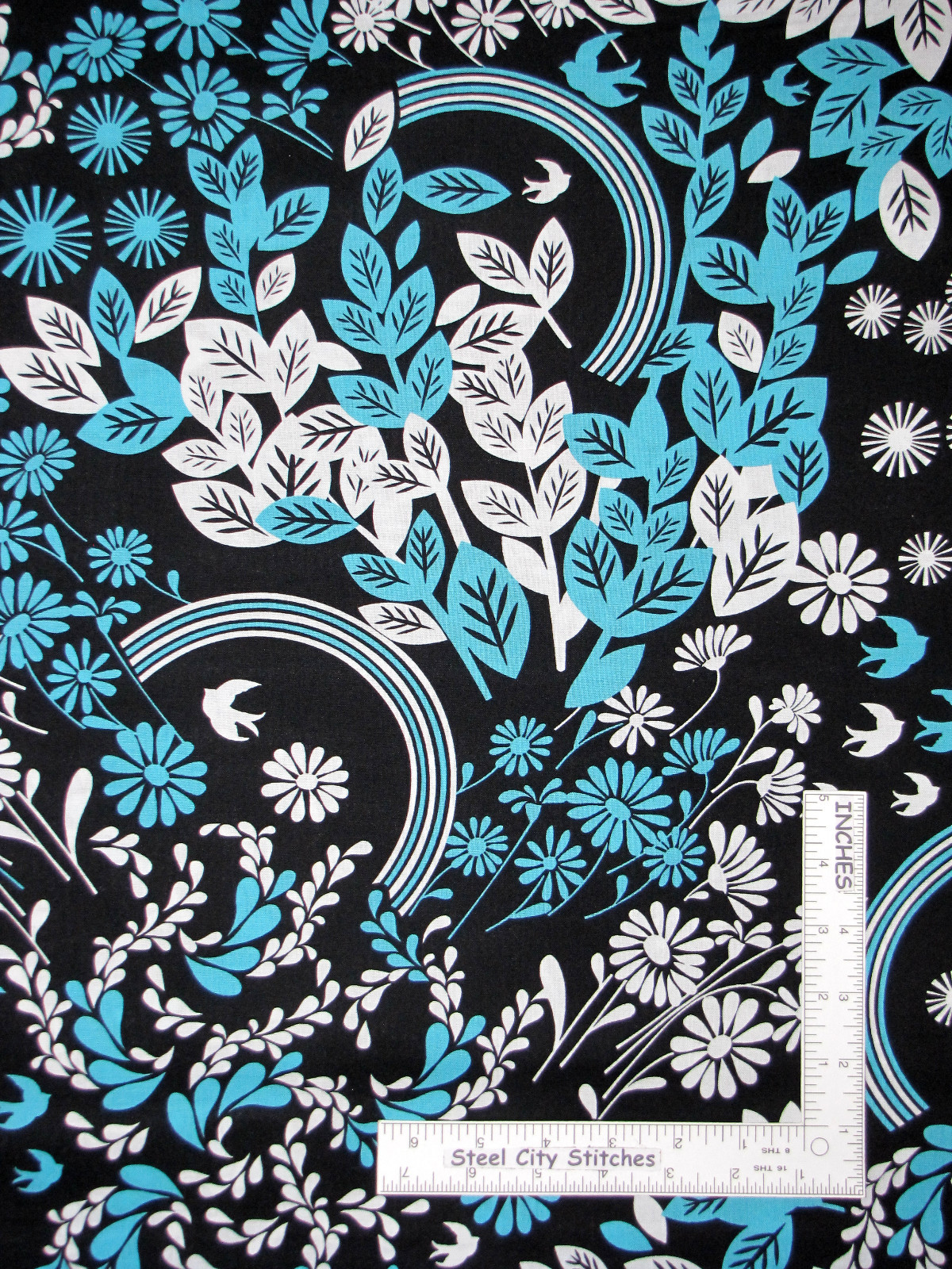 Lemon Grove Leaves Flowers Black Cotton Fabric Timeless Treasures C8607 By Yard