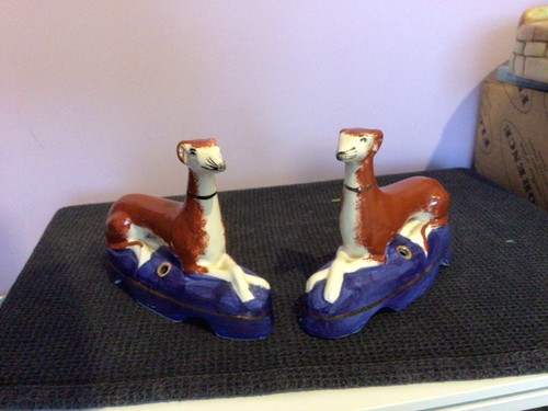 Vintage English Staffordshire Pr Greyhound Whippet Dogs Ink Well Pen Holder - Picture 2 of 6