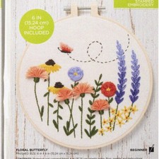 "Fluttering Blooms Cross Stitch Kit - 6" Butterfly Embroidery Set with Floral De