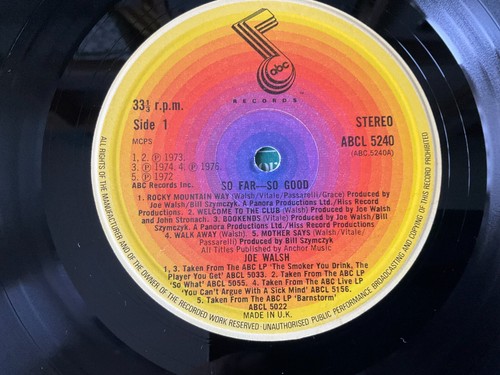 Joe Walsh /So Far So Good UK 1978 ROCK/BLUES COMPILATION EXCELELNT LP VINYL - Picture 4 of 5