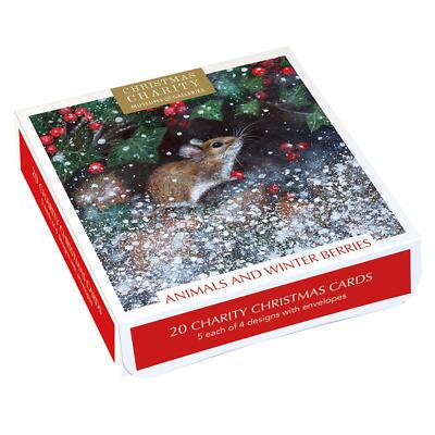 Box of 20 Charity Christmas Cards 100% Recyclable - Animals and Winter Berries