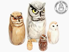 Owl Nesting Dolls 5 pcs, Matryoshka 4,2 inc (11cm)
