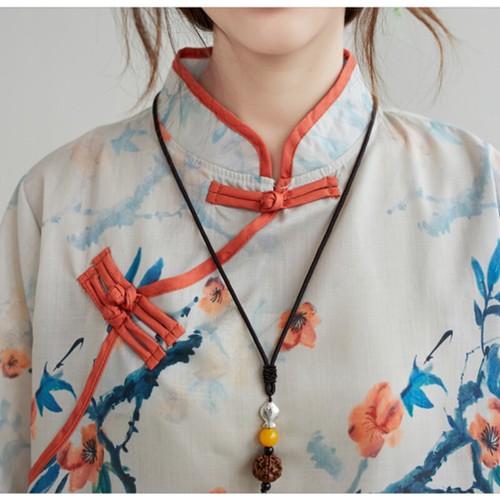 Damen Bluse Top Shirt Mandarinkragen Ethno Blumen Freizeit Locker Retro Sommer - Bild 12 von 14