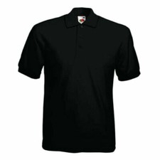 Mens Black  Polo Fruit of the Loom Poly / Cotton Pique Short Sleeved  Shirt SS11
