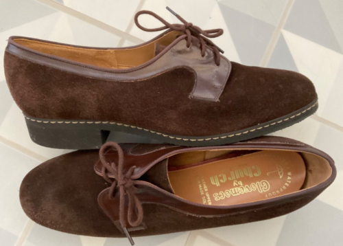 vintage 60s 70s Churchs brown suede & patent trim lace-up low heel shoes 6 Mod - Afbeelding 1 van 6