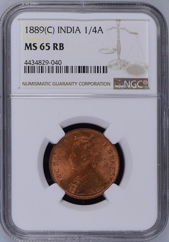 1889 C Queen Victoria British India 1/4 Anna - NGC Graded MS 65 RB - Picture 2 of 4