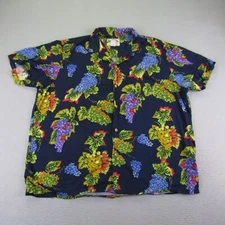 Vintage Paradise Found Hawaiian Shirt Mens XL Blue Grapevine Grapes Aloha Camp