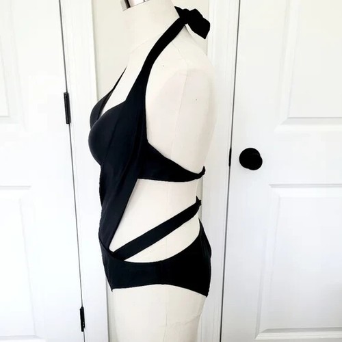 Black Halter Cutout Monokini Juniors Sz XL Coquette Gift Glam Sexy Spring Summer - Picture 9 of 12